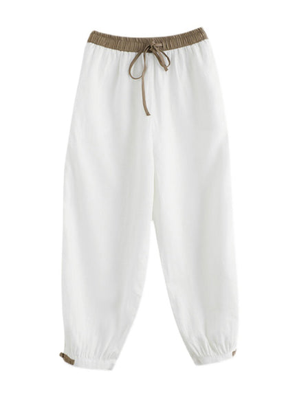 Casual Green Elastic Waist Thin Linen Crop Pants Summer BV059 MZF-CPTS240702