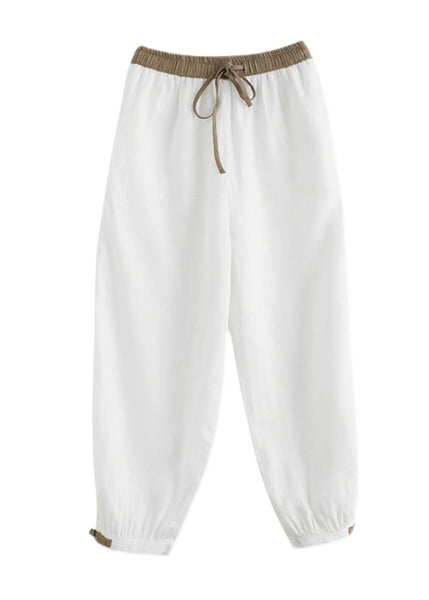 Casual Green Elastic Waist Thin Linen Crop Pants Summer BV059 MZF-CPTS240702