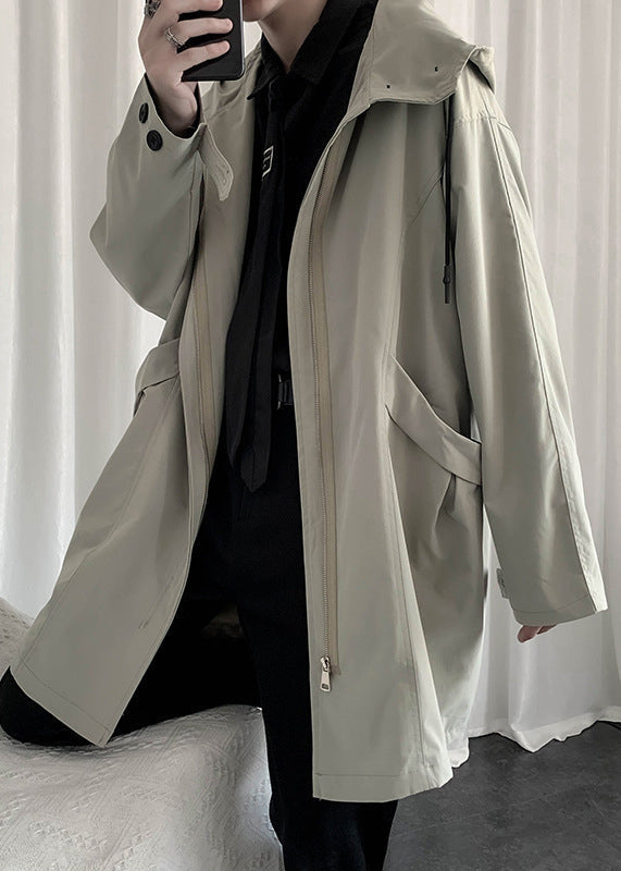 Casual Green Hooded Zippered Pockets Cotton Men Coat Spring YQ015 ABC