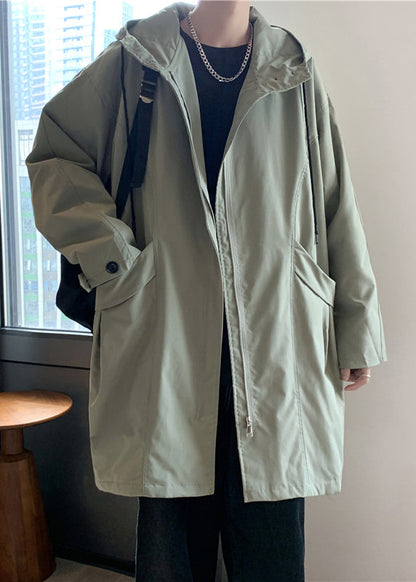 Casual Green Hooded Zippered Pockets Cotton Men Coat Spring YQ015 ABC