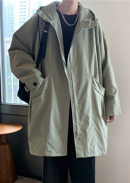 Casual Green Hooded Zippered Pockets Cotton Men Coat Spring YQ015 ABC