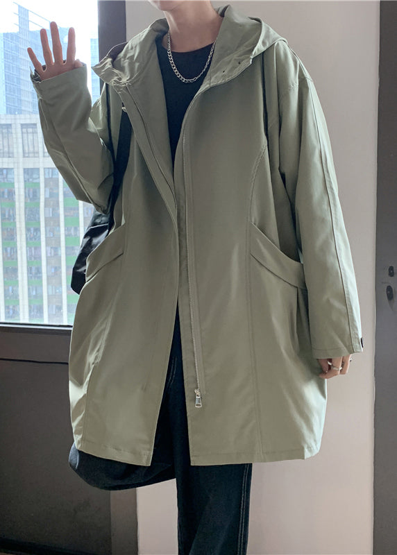 Casual Green Hooded Zippered Pockets Cotton Men Coat Spring YQ015 ABC