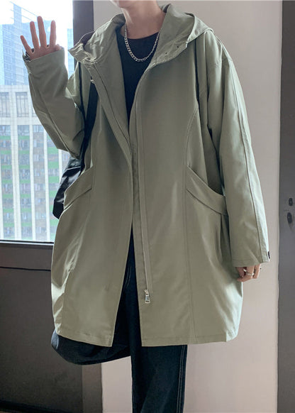 Casual Green Hooded Zippered Pockets Cotton Men Coat Spring YQ015 ABC