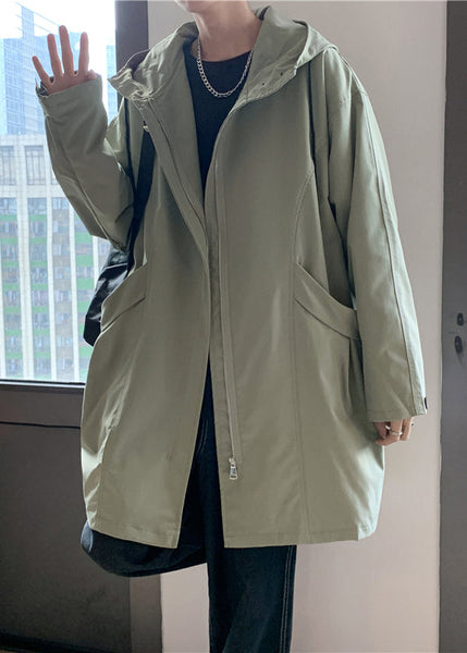 Casual Green Hooded Zippered Pockets Cotton Men Coat Spring YQ015 ABC