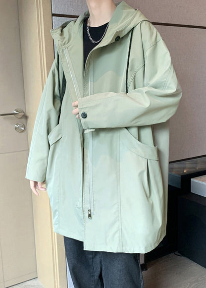 Casual Green Hooded Zippered Pockets Cotton Men Coat Spring YQ015 ABC