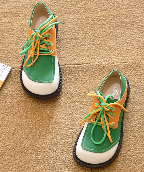 Flat For Women Lace Green Splicing Shoes Up Casual FashionChic