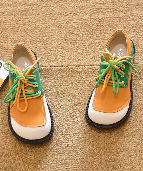 Flat For Women Lace Green Splicing Shoes Up Casual FashionChic