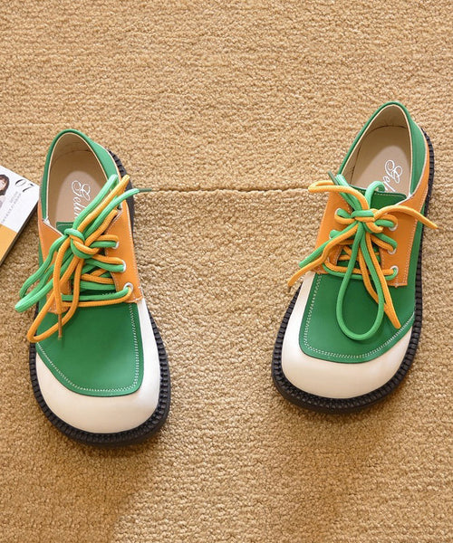 Flat For Women Lace Green Splicing Shoes Up Casual FashionChic