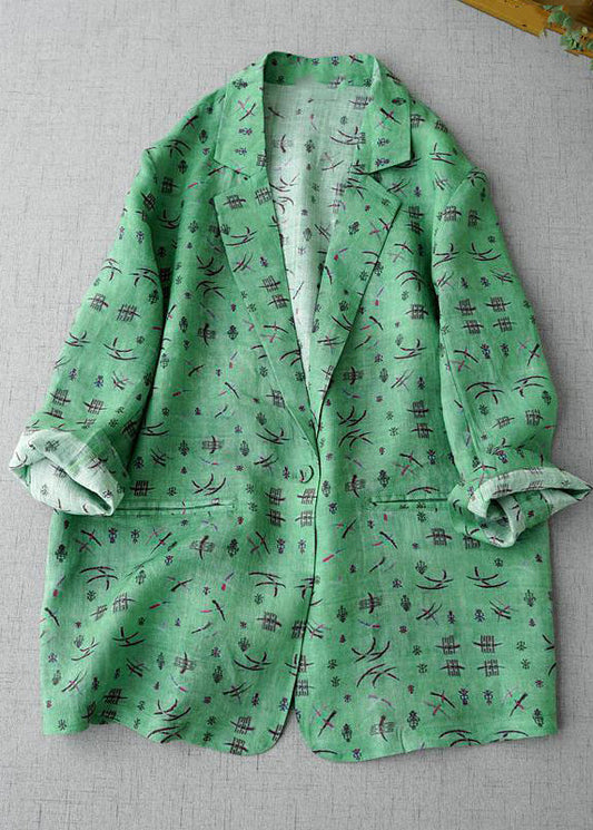 Casual Green Notched Print Coats Long Sleeve AM1054 Genistyle Shop