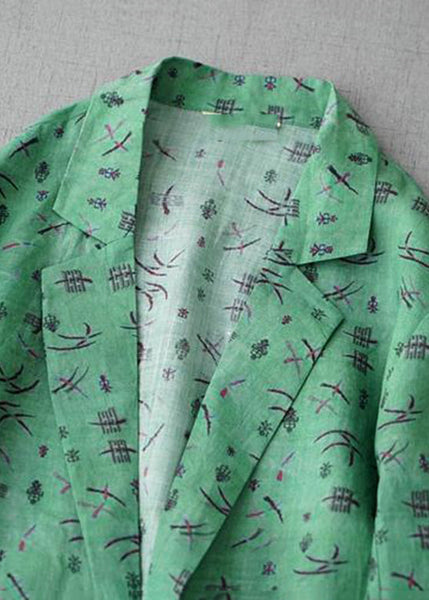 Casual Green Notched Print Coats Long Sleeve AM1054 Genistyle Shop
