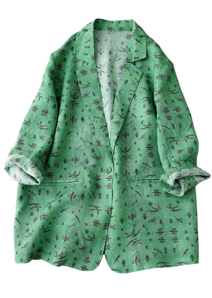 Casual Green Notched Print Coats Long Sleeve AM1054 Genistyle Shop