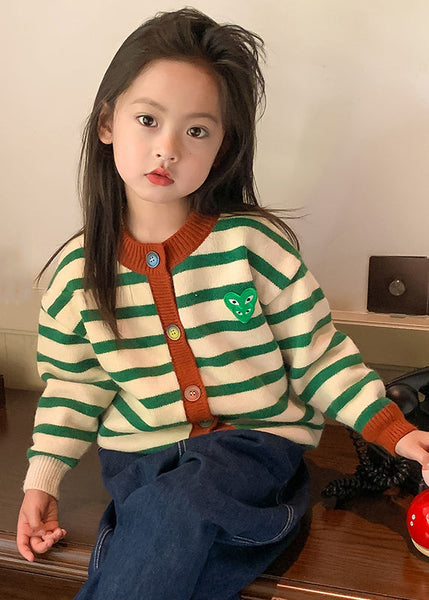 Casual Green O-Neck Striped Button Cotton Knit Kids Cardigan Winter WL035 MM-RCTZ-NCGT241120
