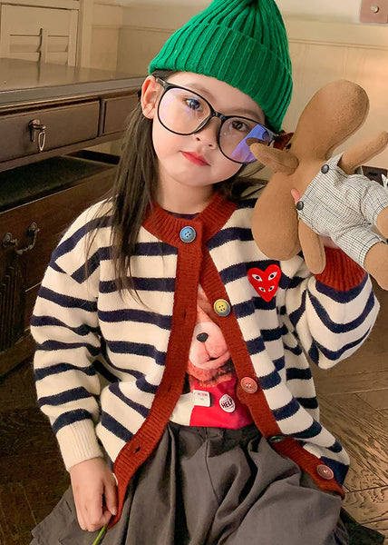 Casual Green O-Neck Striped Button Cotton Knit Kids Cardigan Winter WL035 MM-RCTZ-NCGT241120