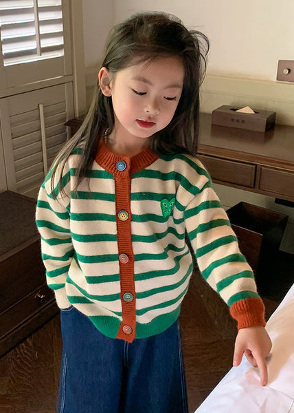 Casual Green O-Neck Striped Button Cotton Knit Kids Cardigan Winter WL035 MM-RCTZ-NCGT241120