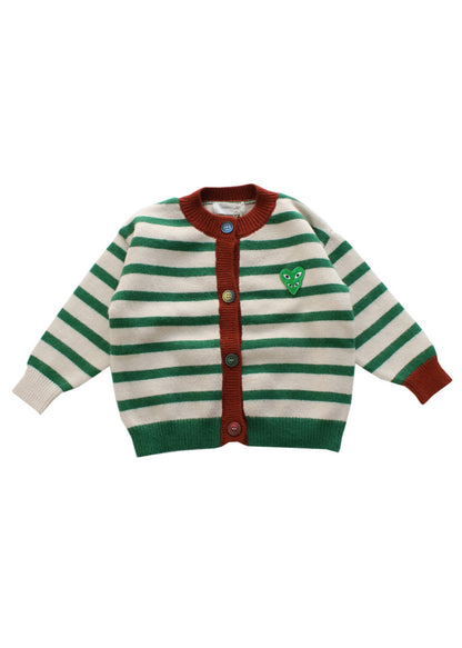 Casual Green O-Neck Striped Button Cotton Knit Kids Cardigan Winter WL035 MM-RCTZ-NCGT241120