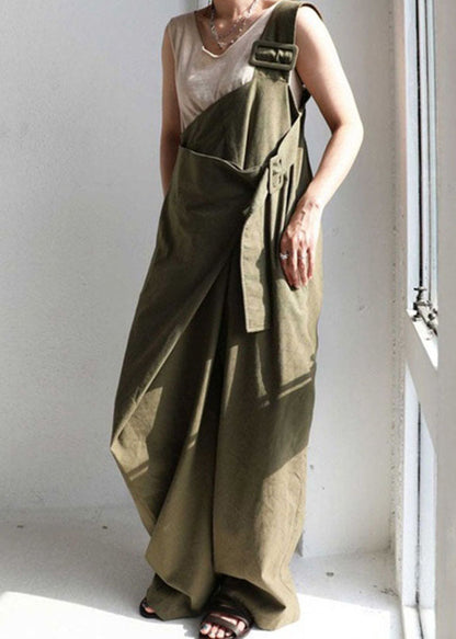 Casual Green One Shoulder Pockets Cotton Strap Jumpsuit Summer TL030