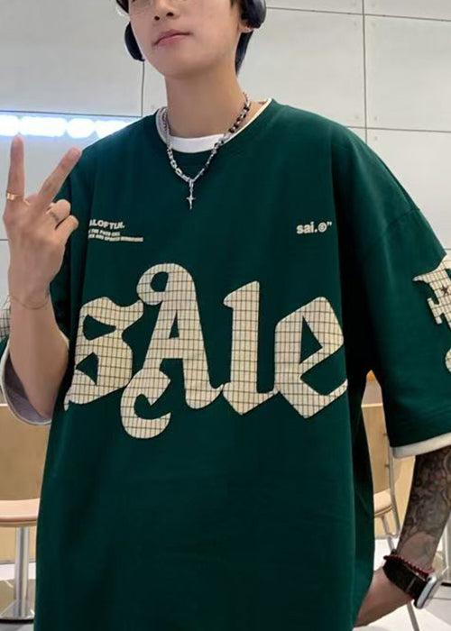 Casual Summer Print Pieces Green Two False Mens Shirt Cotton T FashionChic