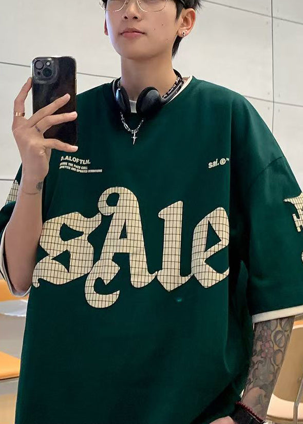 Casual Summer Print Pieces Green Two False Mens Shirt Cotton T FashionChic