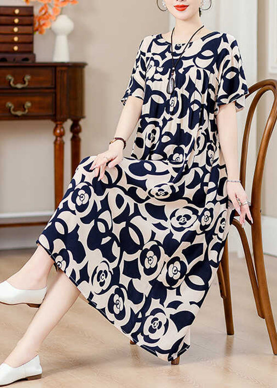 Casual Green Print Pockets Silk Cotton Long Dresses Summer QB013 HS-SDL241025