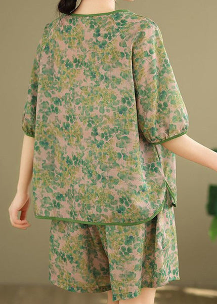 Casual Set Shorts Pieces Short And Open Two Side Shirt T Green FashionChic