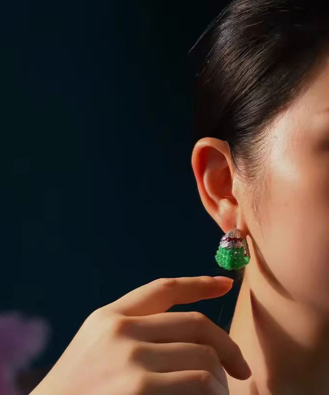 Casual Green Sterling Silver Beading Hoop Earrings RA017 ABC
