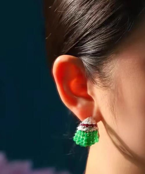 Casual Green Sterling Silver Beading Hoop Earrings RA017 ABC