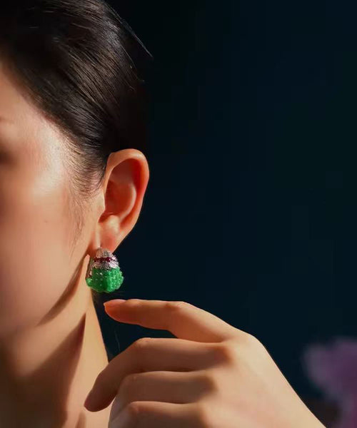 Casual Green Sterling Silver Beading Hoop Earrings RA017 ABC