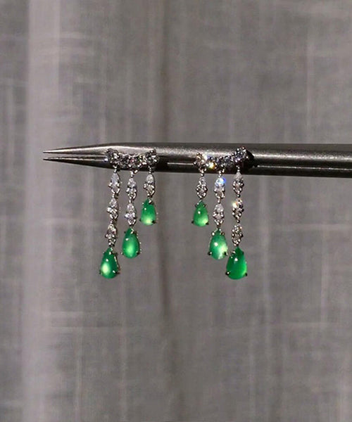 Tassel Drop Green Sterling Silver Water Casual Chalcedony FashionChic