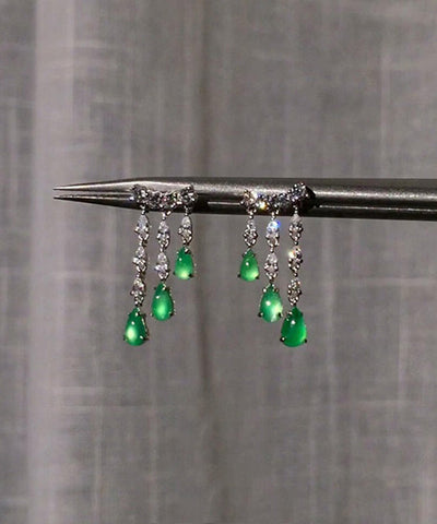 Tassel Drop Green Sterling Silver Water Casual Chalcedony FashionChic
