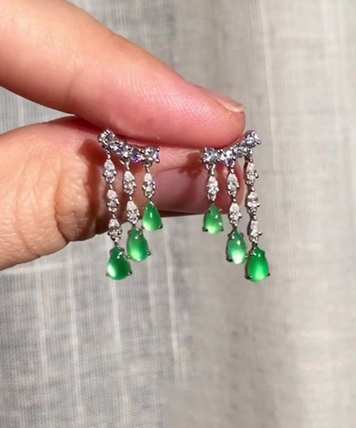 Tassel Drop Green Sterling Silver Water Casual Chalcedony FashionChic