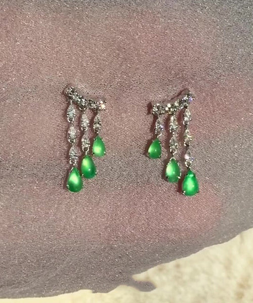 Tassel Drop Green Sterling Silver Water Casual Chalcedony FashionChic