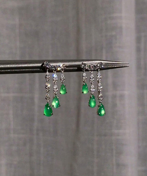 Tassel Drop Green Sterling Silver Water Casual Chalcedony FashionChic