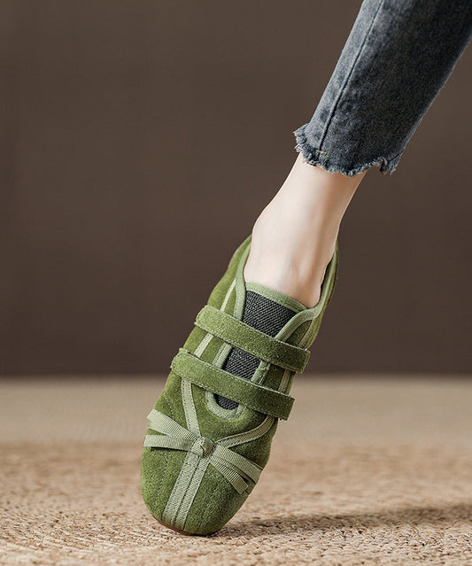 Women Buckle Splicing Casual For Flat Suede Green Strap Shoes FashionChic