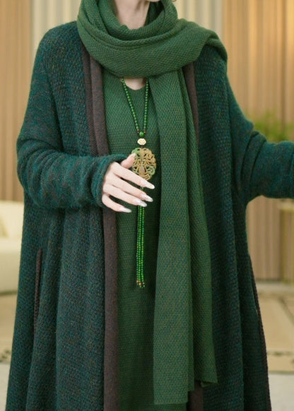 Casual Green V Neck Cozy Warm Cotton Knit Long Cardigans Winter RF031 ABC