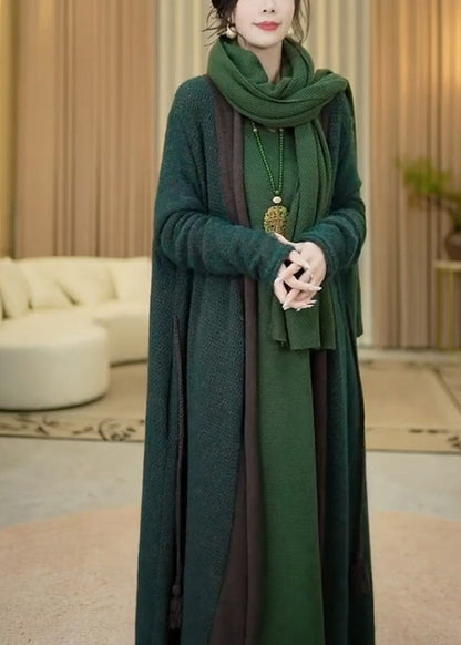 Casual Green V Neck Cozy Warm Cotton Knit Long Cardigans Winter RF031 ABC