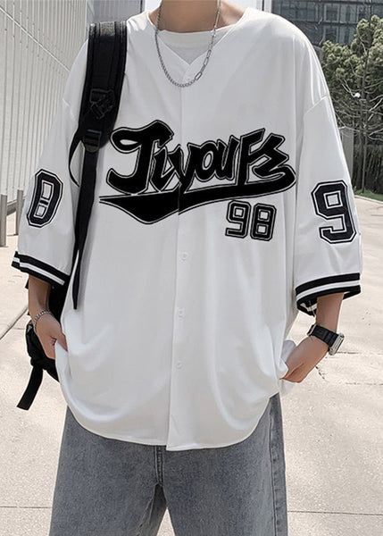 Casual Cotton Shirts Half Sleeve Mens Button Print Grey FashionChic