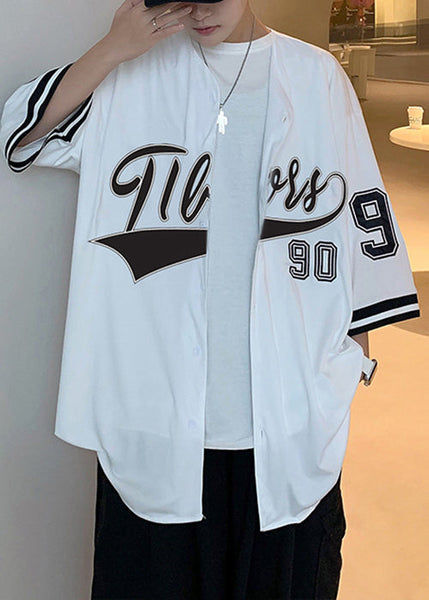 Casual Cotton Shirts Half Sleeve Mens Button Print Grey FashionChic