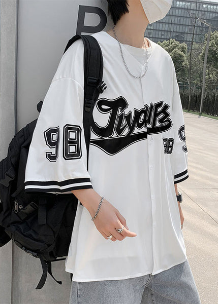 Casual Cotton Shirts Half Sleeve Mens Button Print Grey FashionChic