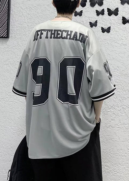 Casual Cotton Shirts Half Sleeve Mens Button Print Grey FashionChic