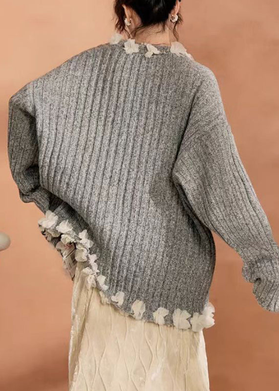 Casual Grey Button Tulle Patchwork Cotton Knit Cardigan Winter WN006 ABC