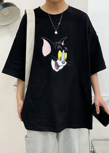 Shirt Cotton Summer Cats Grey T Casual Men Print FashionChic