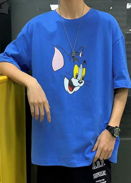 Shirt Cotton Summer Cats Grey T Casual Men Print FashionChic