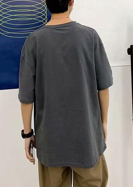 Shirt Cotton Summer Cats Grey T Casual Men Print FashionChic