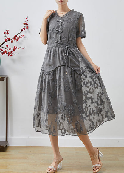 Casual Grey Cinched Jacquard Chiffon Dress Summer AP1068 AM-SDL240904