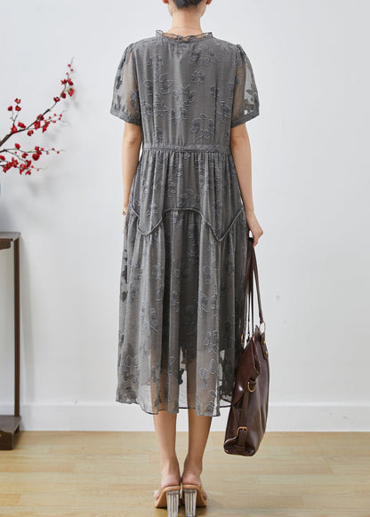 Casual Grey Cinched Jacquard Chiffon Dress Summer AP1068 AM-SDL240904