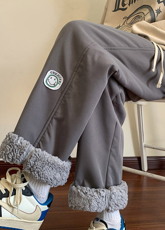 Casual Grey Elastic Waist Thick Fleece Wool Lined Men Pants Winter RM025 ABC
