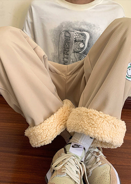 Casual Grey Elastic Waist Thick Fleece Wool Lined Men Pants Winter RM025 ABC