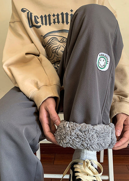 Casual Grey Elastic Waist Thick Fleece Wool Lined Men Pants Winter RM025 ABC