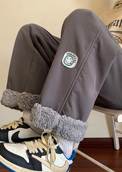 Casual Grey Elastic Waist Thick Fleece Wool Lined Men Pants Winter RM025 ABC