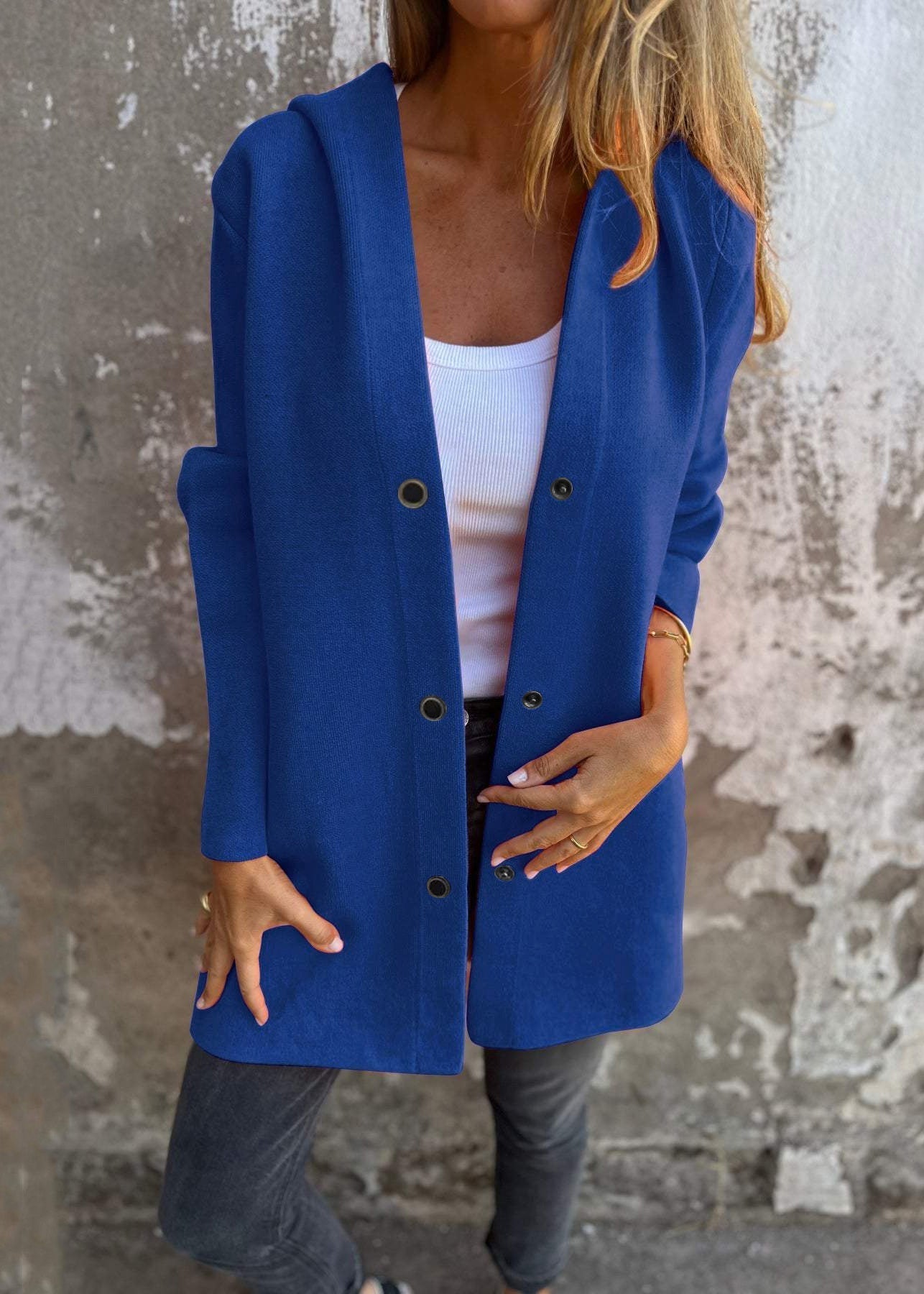 Casual Grey Hooded Button Pockets Cotton Coat Fall QY025 BB-ZS-WM-CTS241002